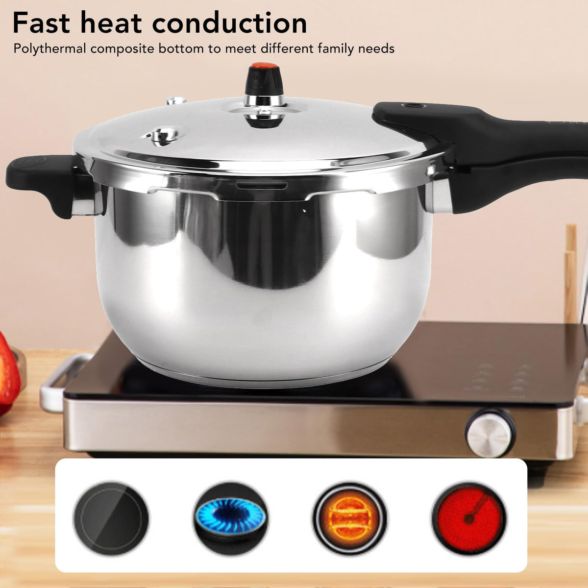 80KPA Stainless Steel Pressure Cooker with Safety Valve (3L) O900