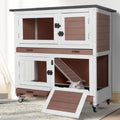 2-Tier Wooden Rabbit Hutch with Trays Wheels 36 Inch J6885