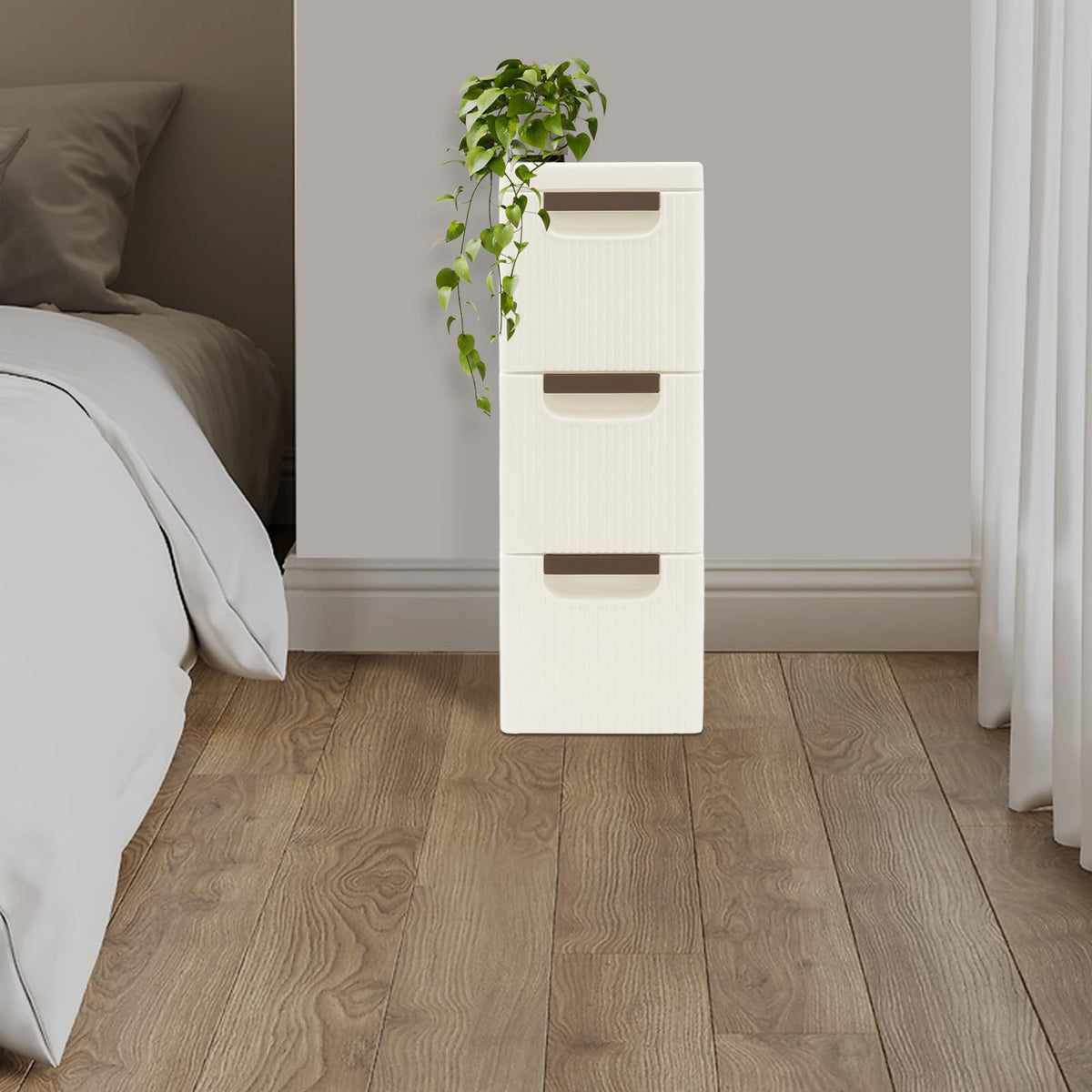 Narrow Rolling Storage Cabinet with 3 Drawers O18409