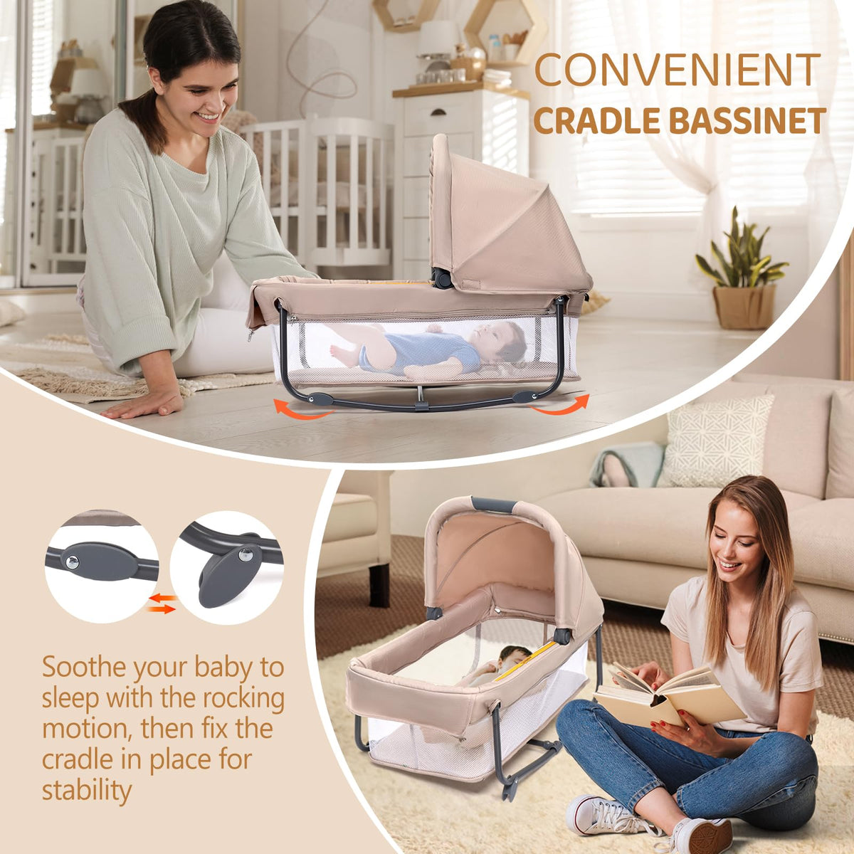 7 in 1 Bedside Bassinet with Changing Table, Storage Shelf, Mattress N7331