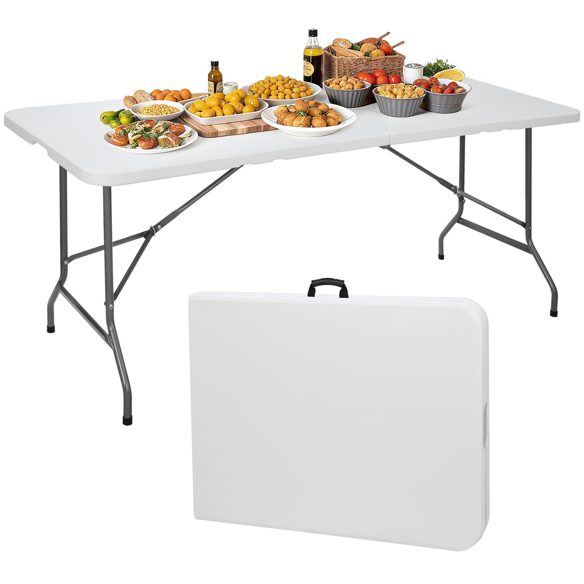 6 ft Heavy Duty Plastic Folding Table with Steel Legs, White T1940
