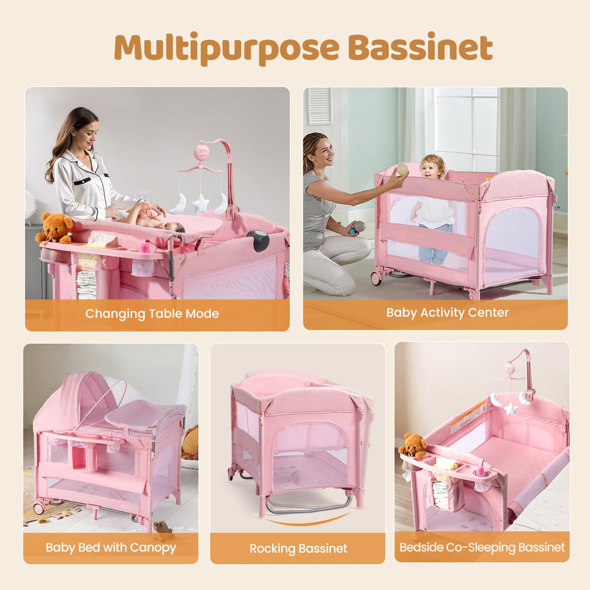 9 in 1 Bedside Bassinet with Changing Table Z8288