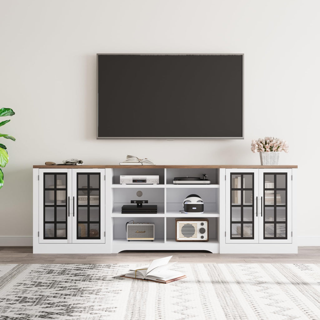 White TV Stand with Storage Cabinet and 3-Tier Open Shelves I990328