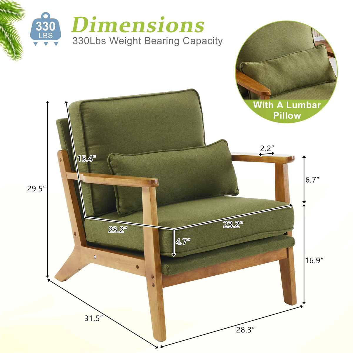 Green Linen Fabric Upholstered Accent Chair Set of 2 N716