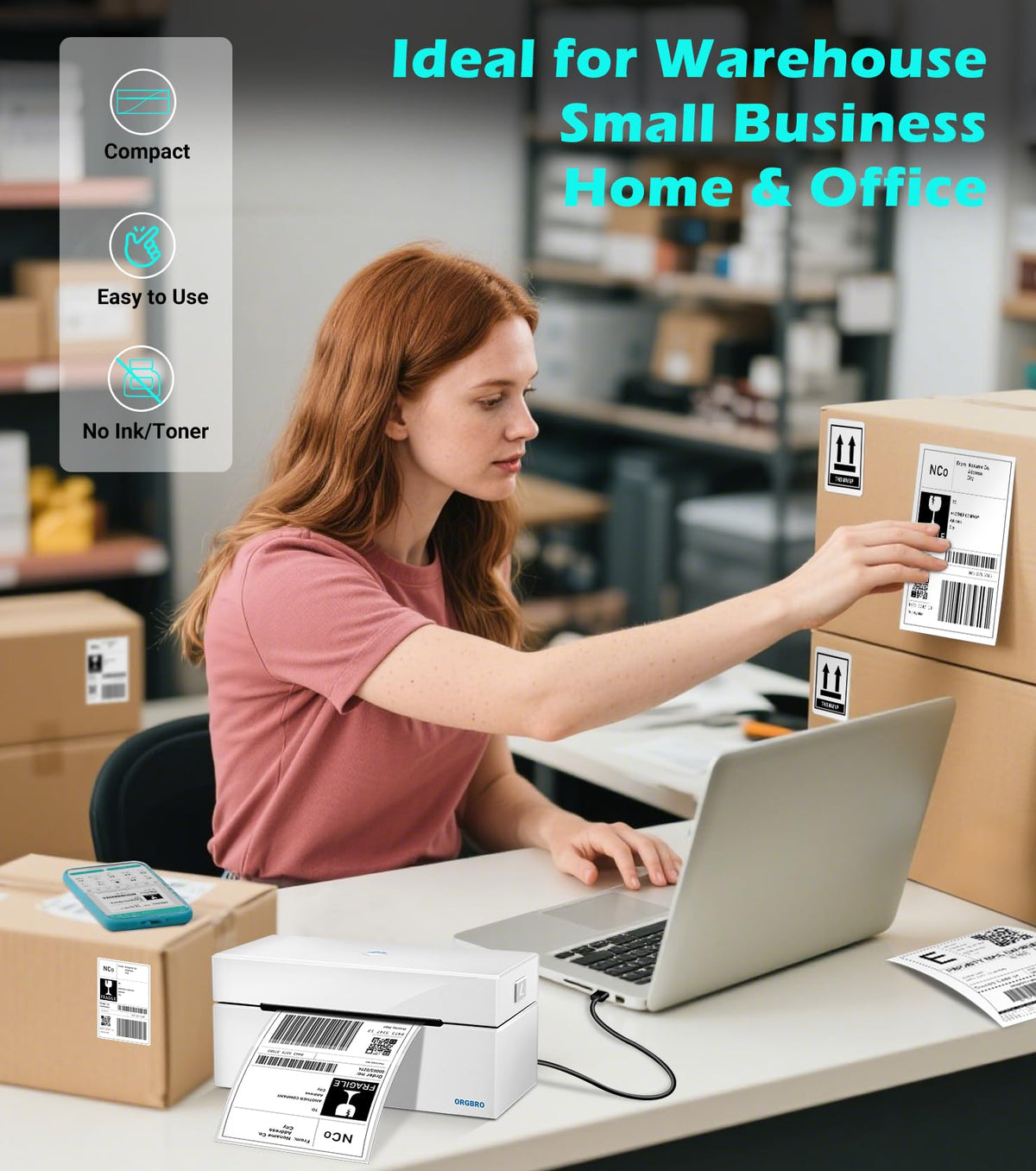 Thermal Shipping Label Printer, 4x6 Bluetooth Label Maker B990919