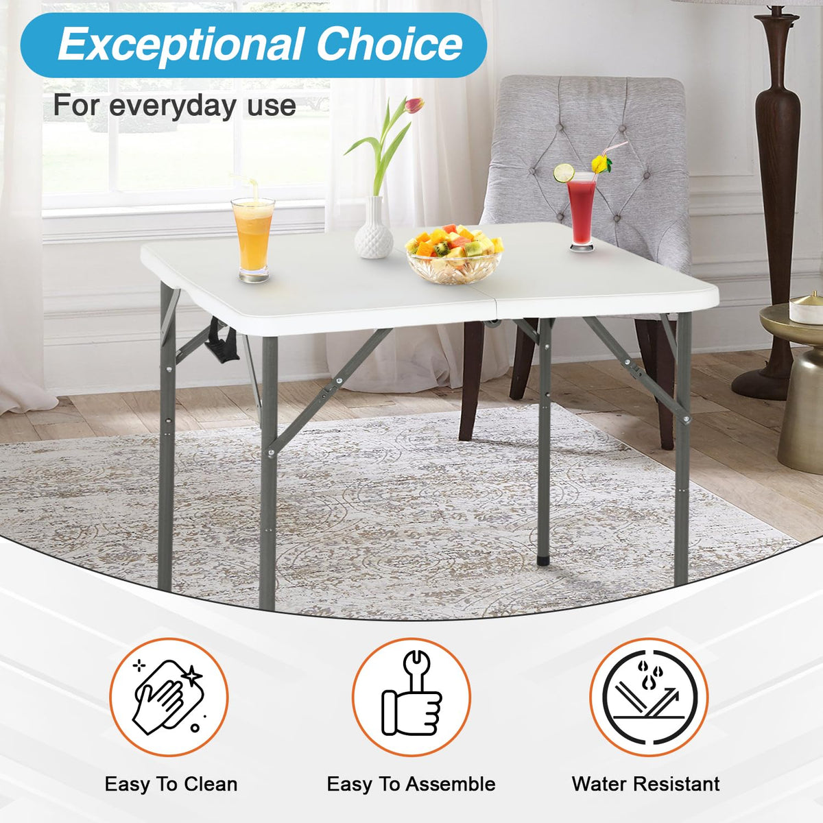34" White Portable Plastic Folding Table W450