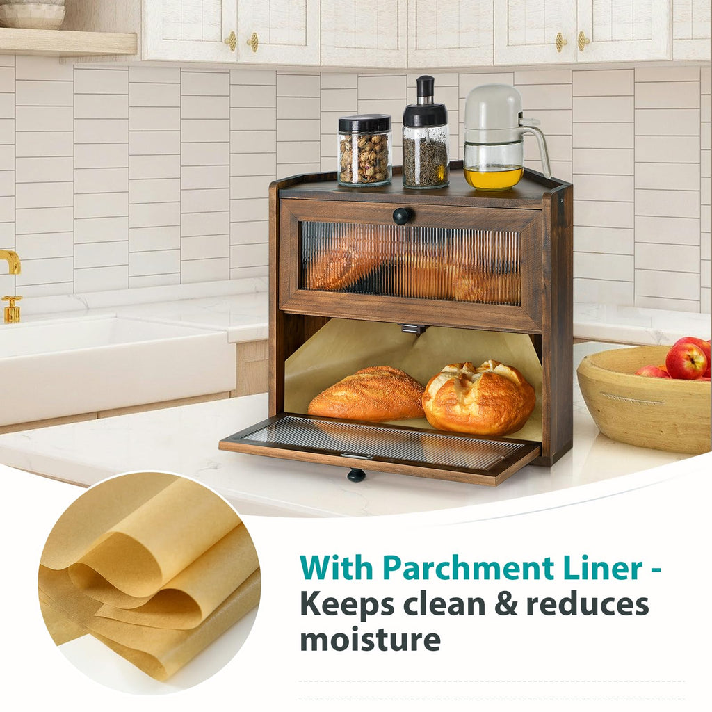 Large 2 Tier Wooden Bread Box with Acrylic Window H626508