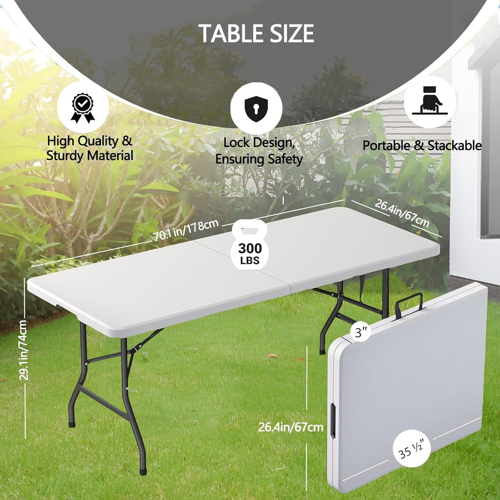 6ft White Folding Table with Carrying Handle N203