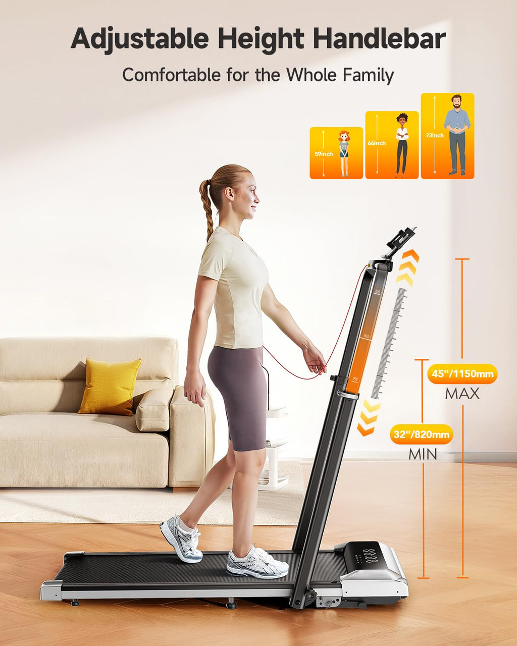 Folding Treadmill with Incline and Adjustable Handle Bar C435