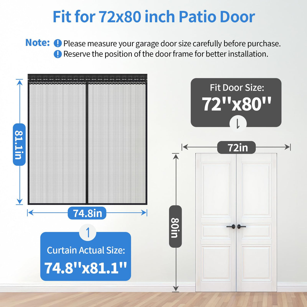 72x80 Inch Retractable Magnetic Screen Door Z1455