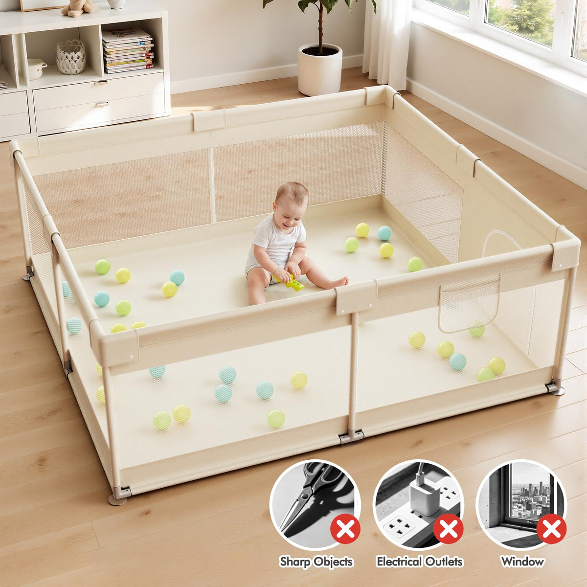 Beige Small Baby Playpen V5085