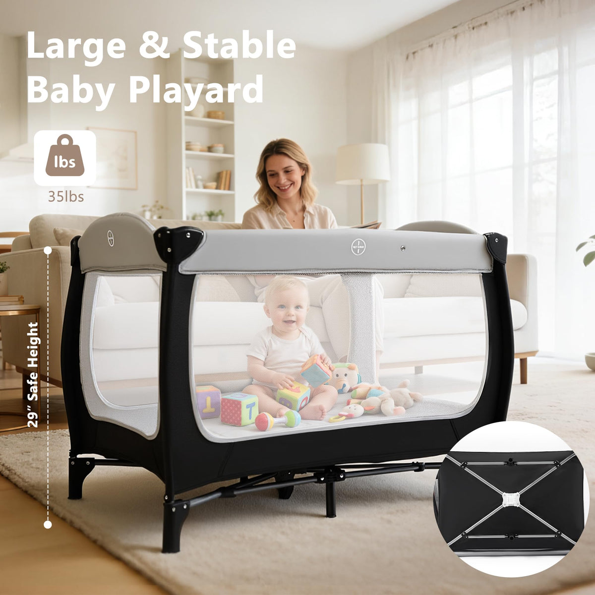 4 in 1 Portable Pack and Play Bassinet, Black S576
