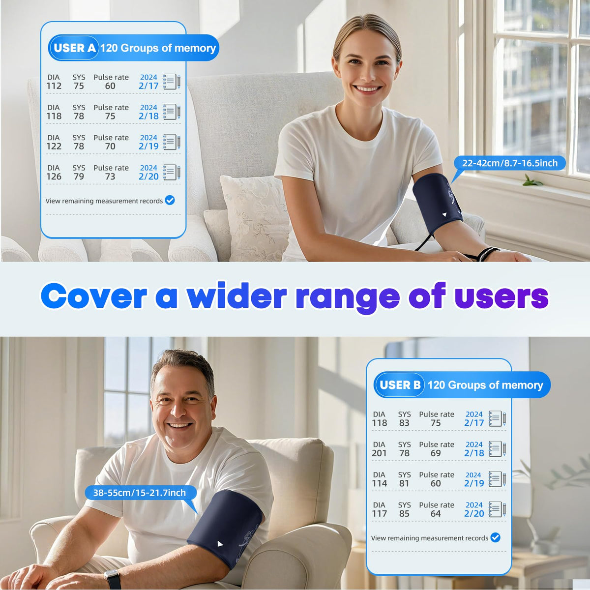 Automatic Upper Arm Blood Pressure Monitor with 2 Size Cuffs M186387