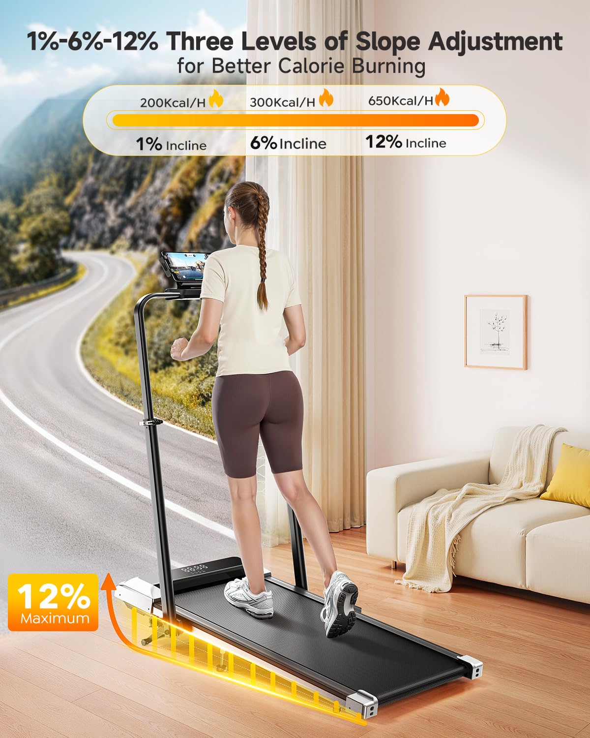 Folding Treadmill with Incline and Adjustable Handle Bar C435