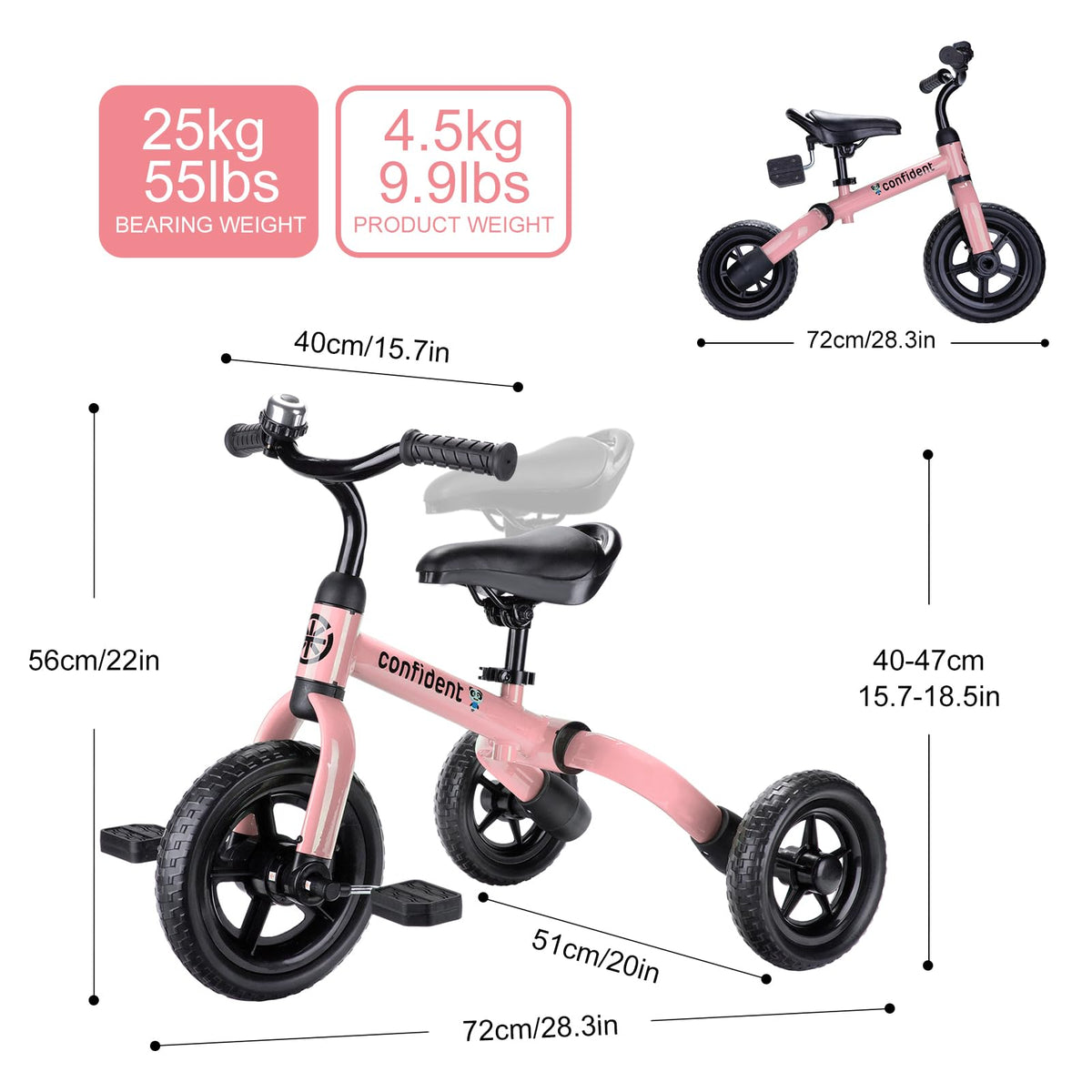3 in 1 Folding Kids Tricycle H34180