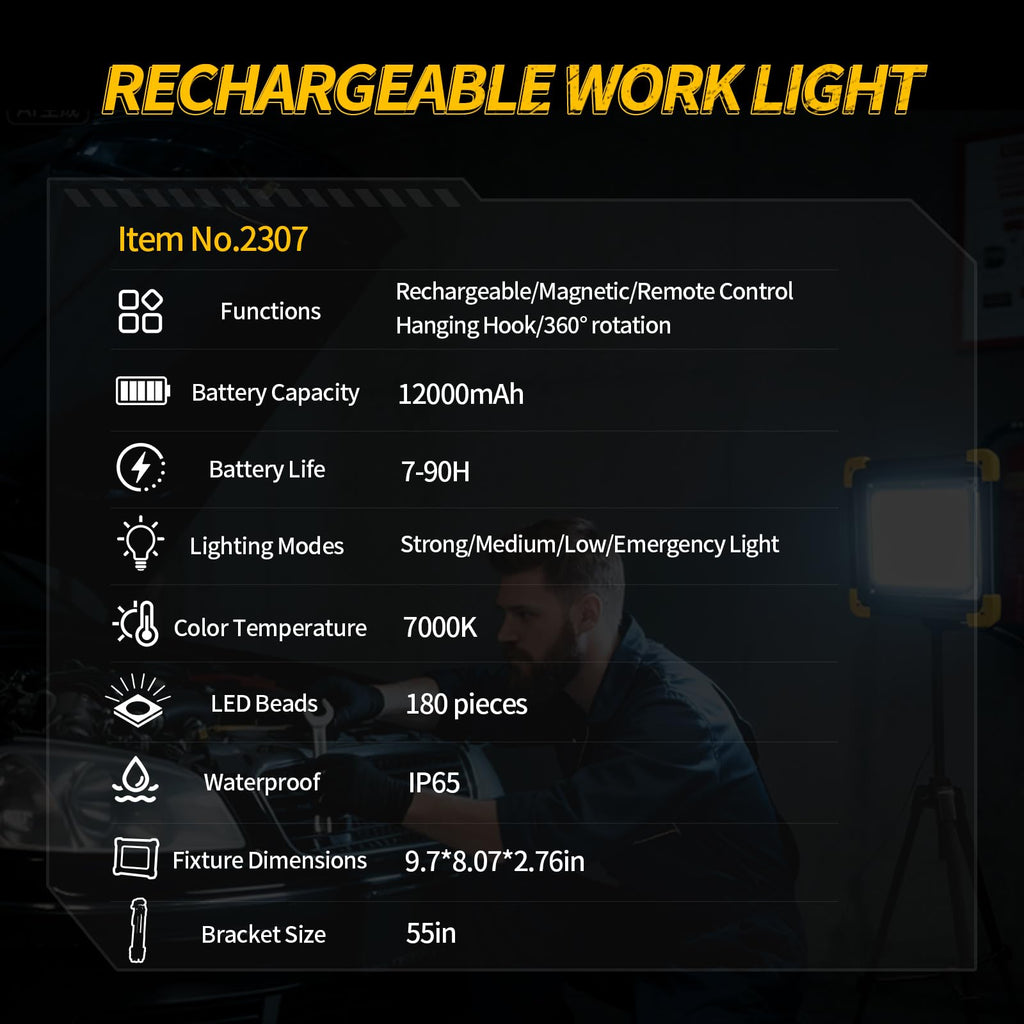 12000mAh Rechargeable LED Work Light with Stand V683374