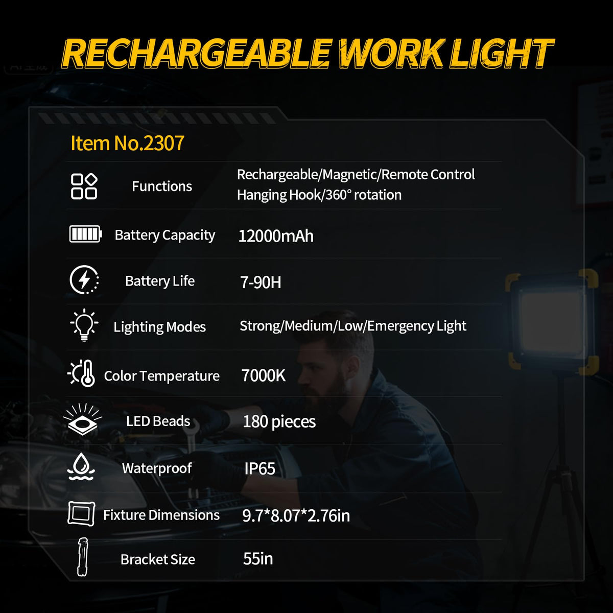 12000mAh Rechargeable LED Work Light with Stand V683374