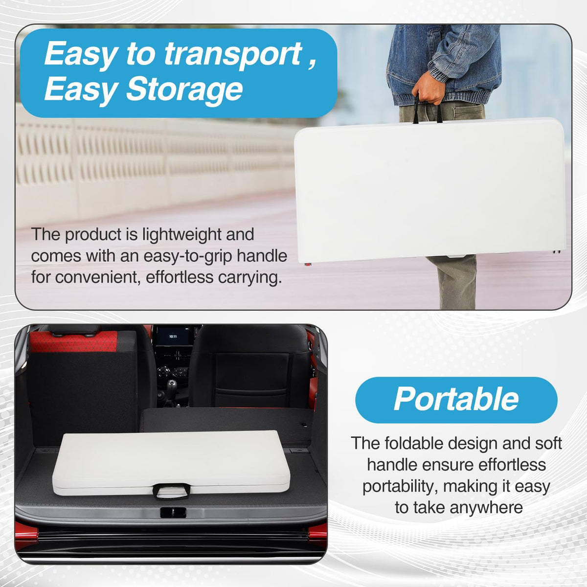 34" White Portable Plastic Folding Table W450