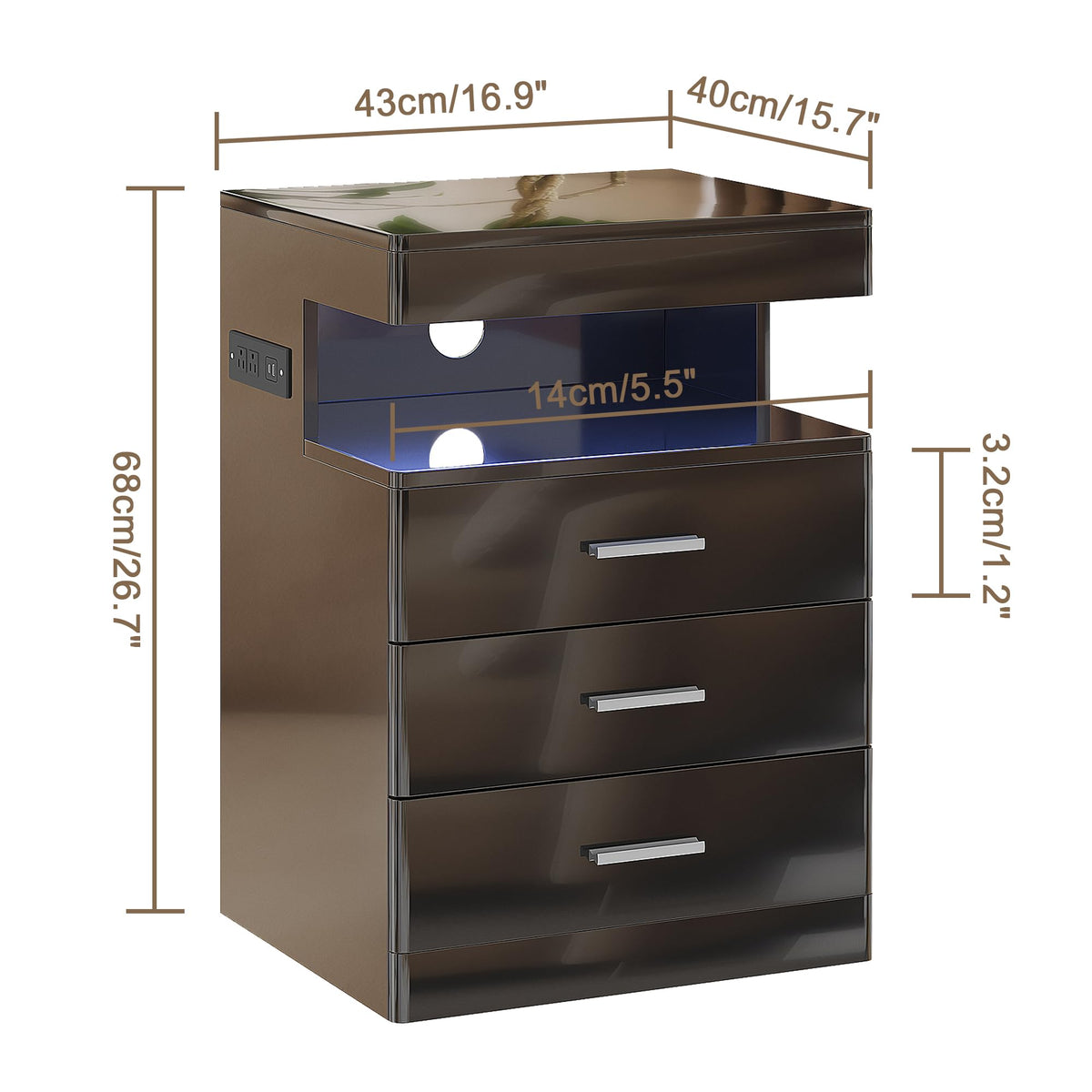 Led Nightstand with Charging Station X317