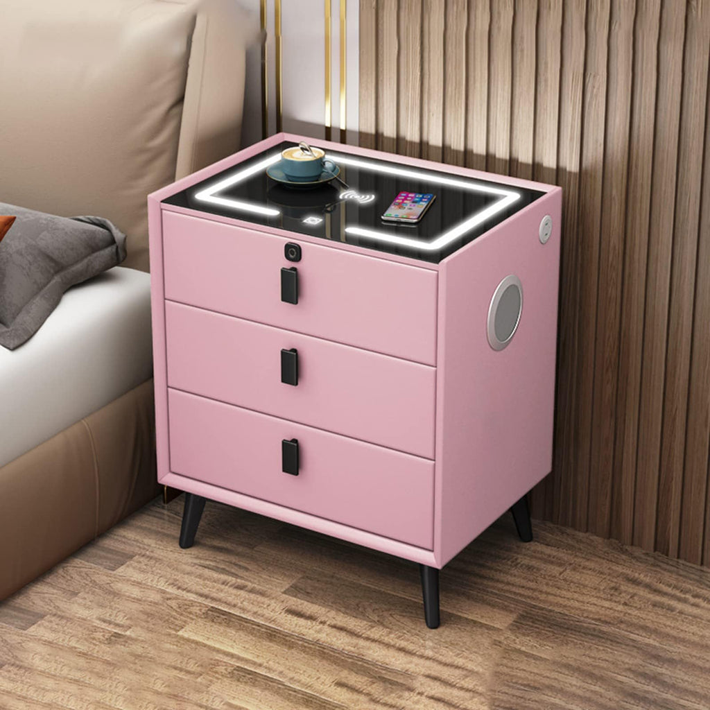 Pink 3 Drawer LED Nightstand with Wireless Charging M42071