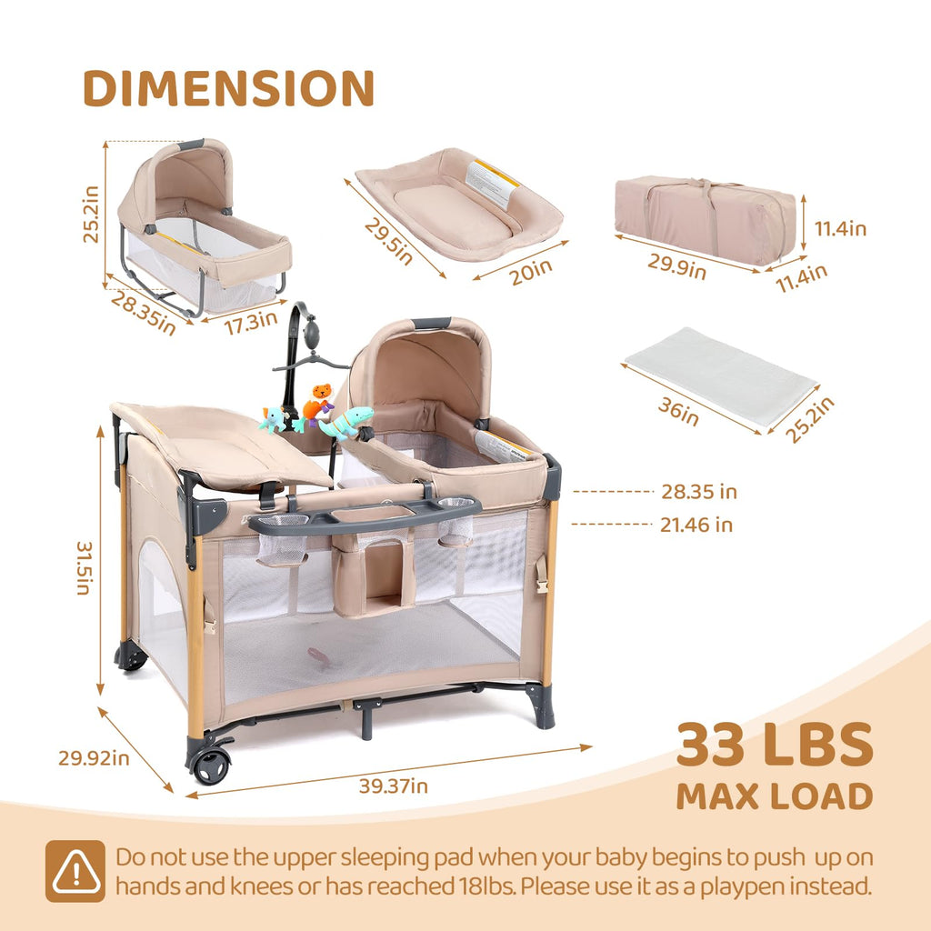 7 in 1 Bedside Bassinet with Changing Table, Storage Shelf, Mattress N7331