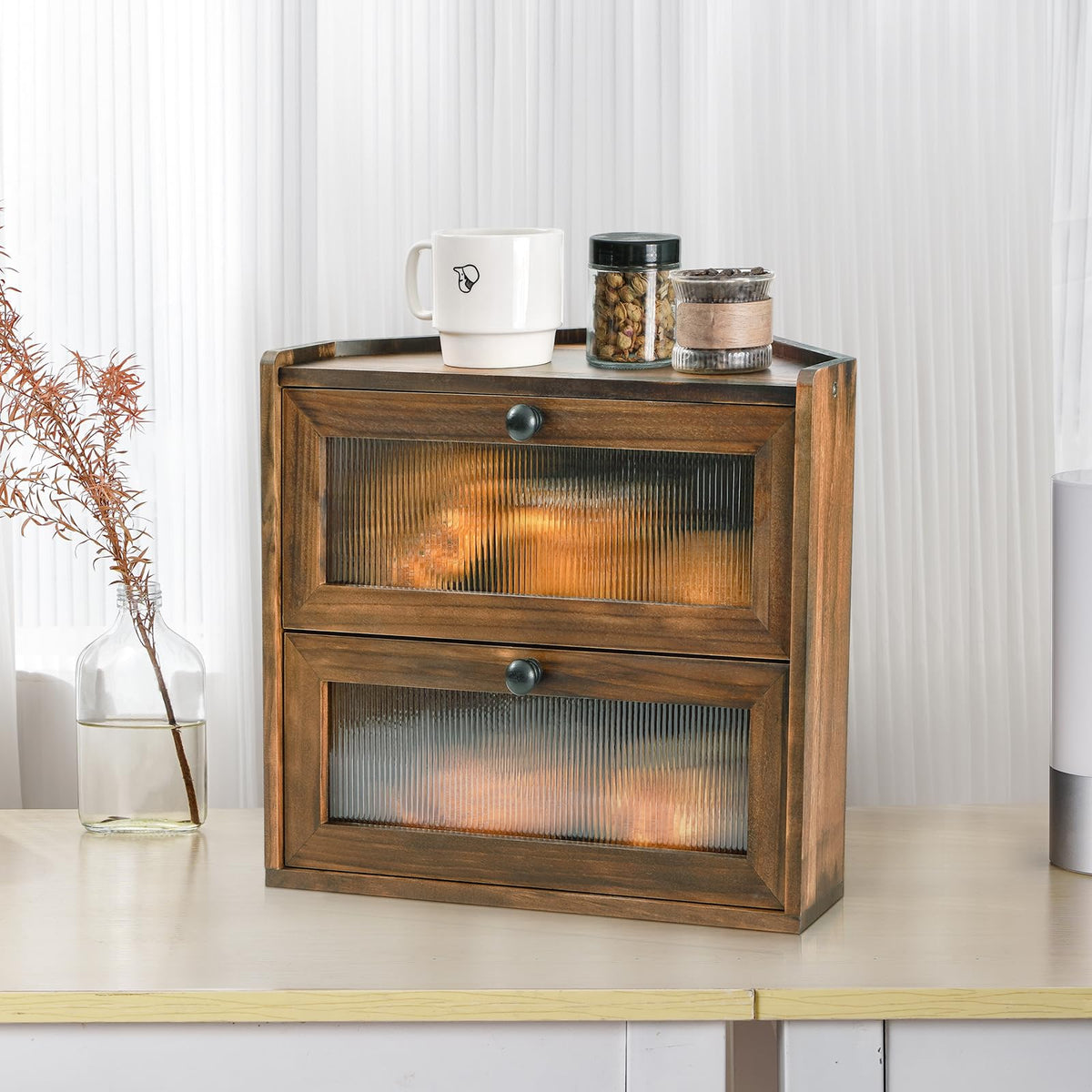 Large 2 Tier Wooden Bread Box with Acrylic Window H626508