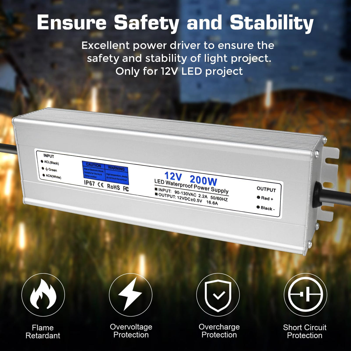 200W IP67 Waterproof 12V LED Driver U11167