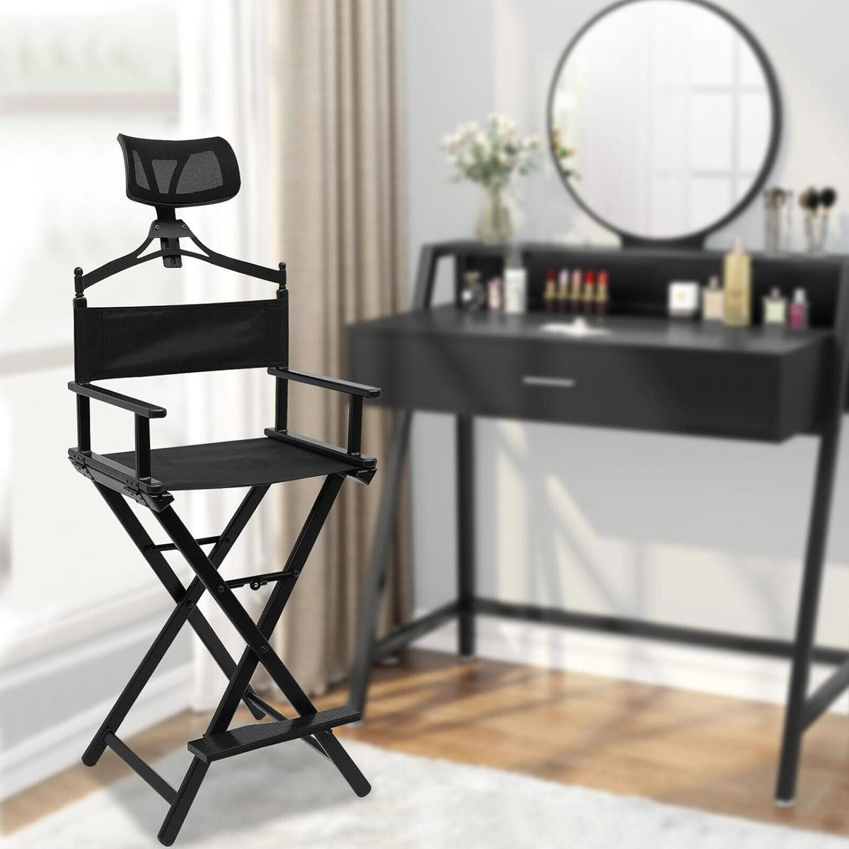 Extra Tall Foldable Makeup Artist Chair with Headrest P24638