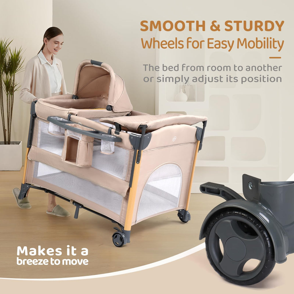 7 in 1 Bedside Bassinet with Changing Table, Storage Shelf, Mattress N7331