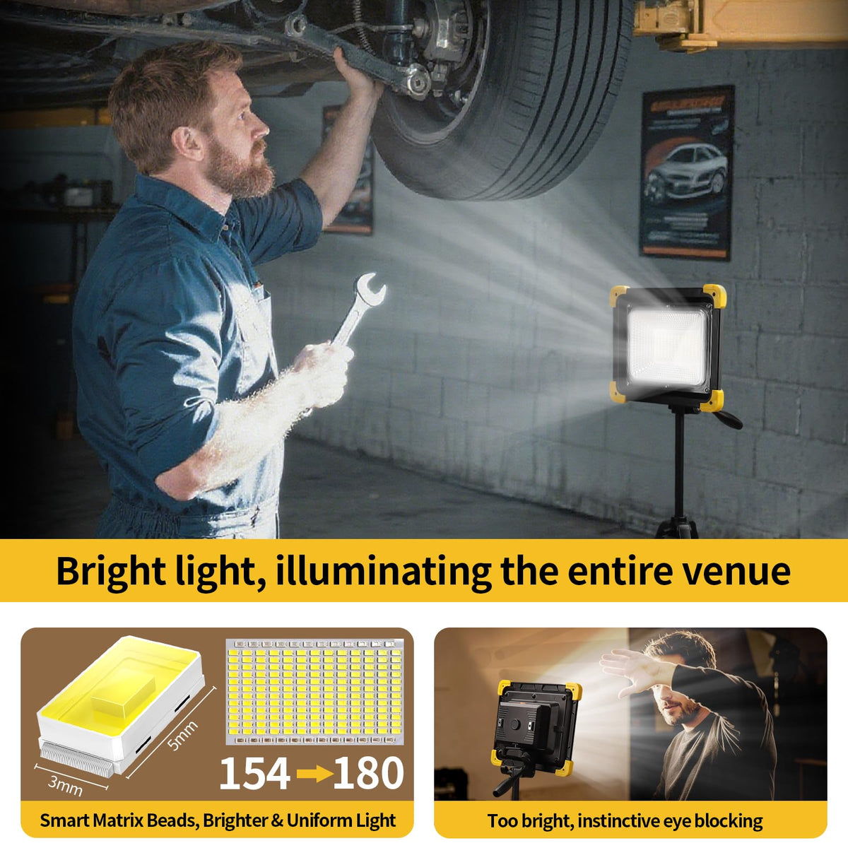 12000mAh Rechargeable LED Work Light with Stand V683374
