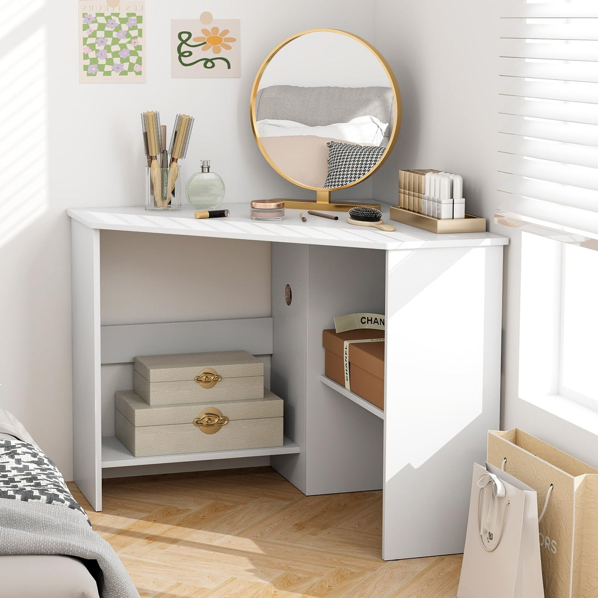 White Compact Corner Desk W10004
