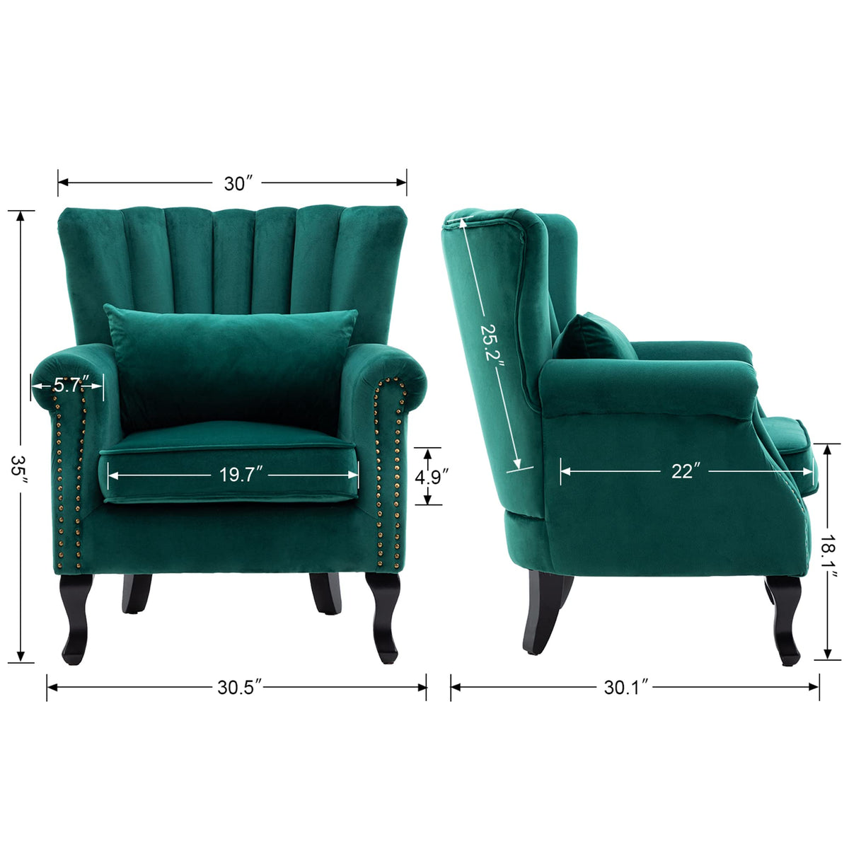 Velvet Green Accent Chairs Set of 2 T21875