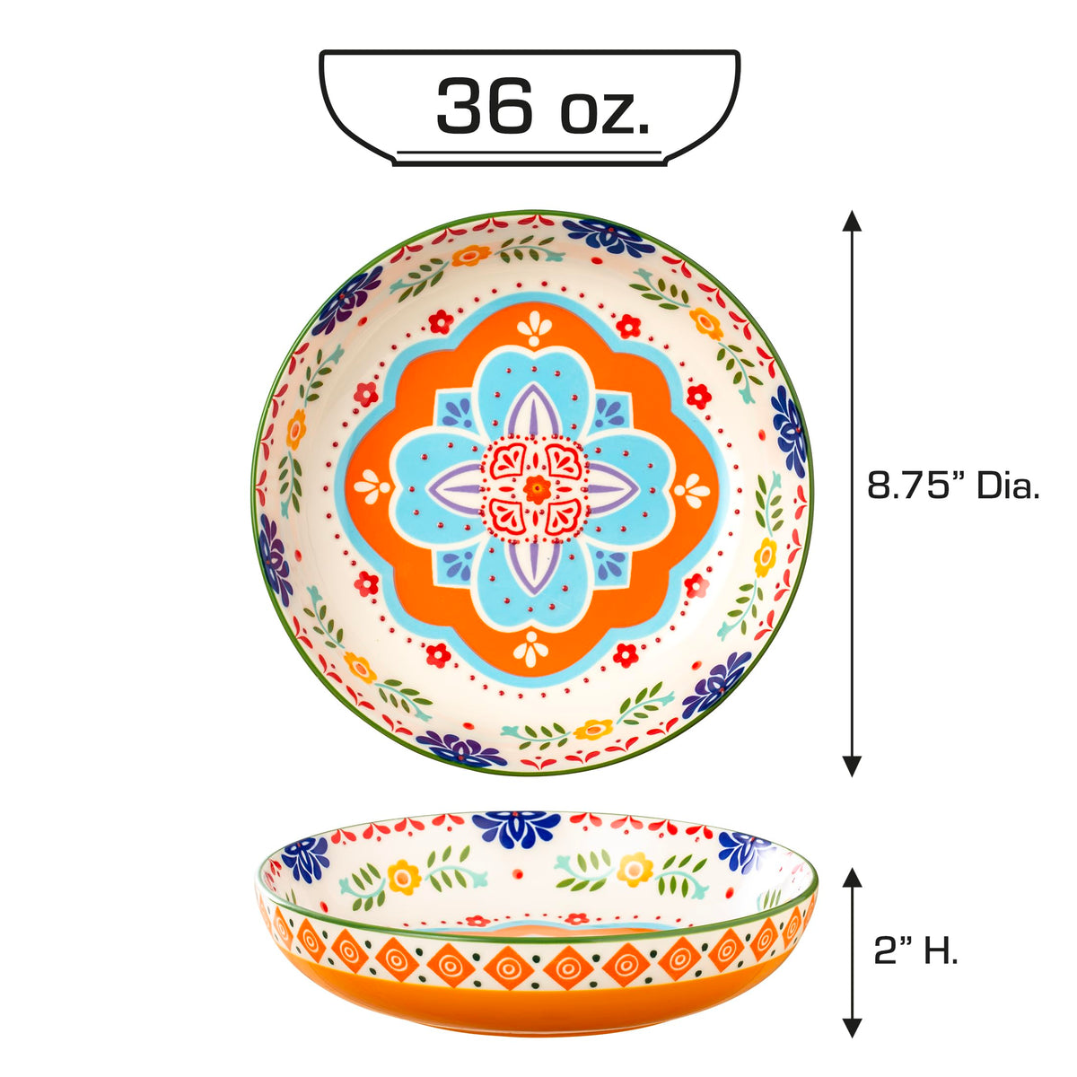 36 OZ Shallow Ceramic Dinner Bowls Set of 4 M1368