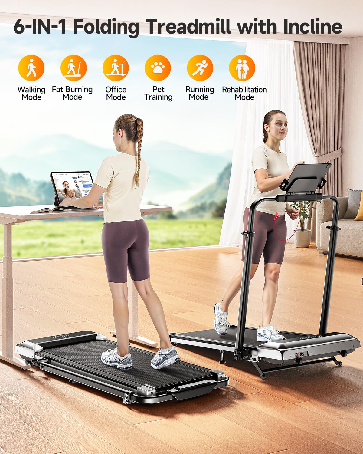 Folding Treadmill with Incline and Adjustable Handle Bar C435