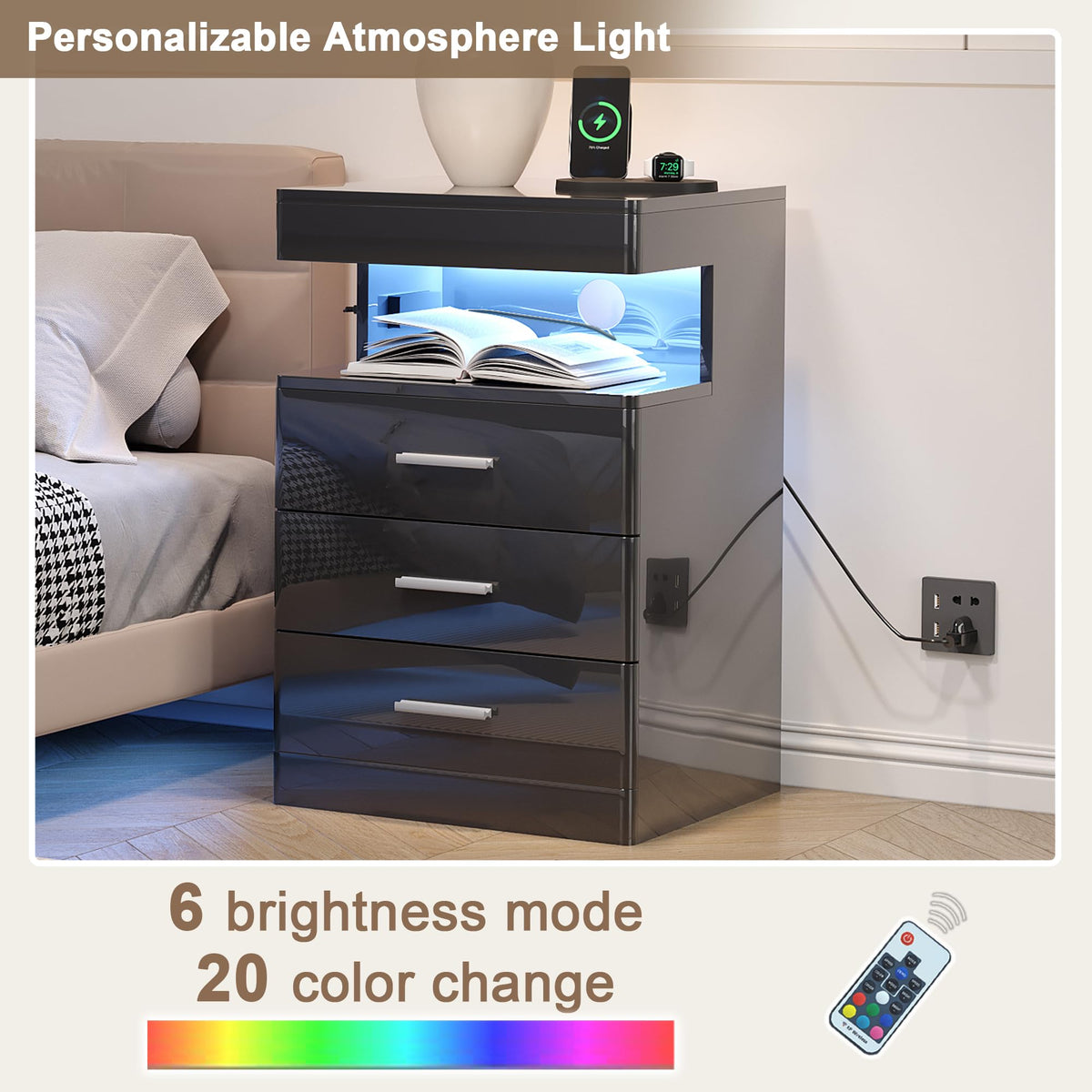 Led Nightstand with Charging Station X317