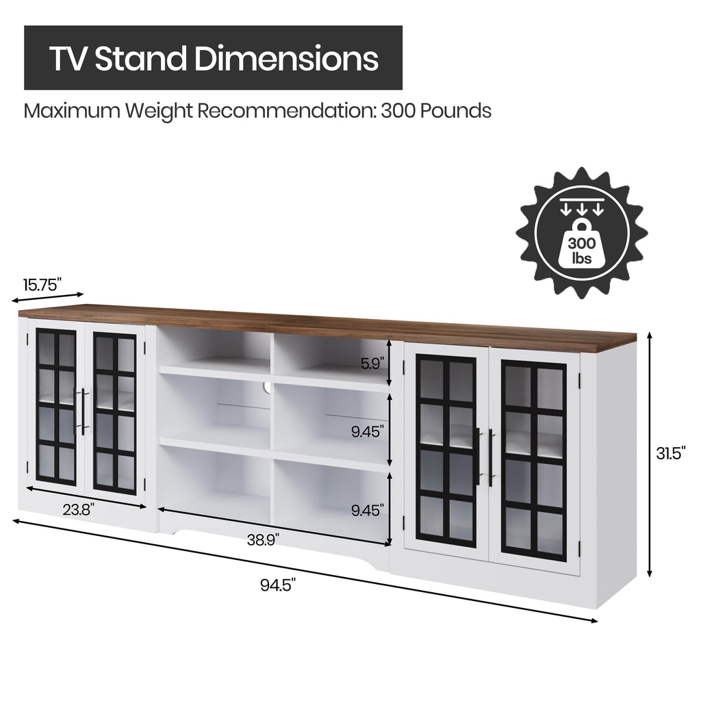 White TV Stand with Storage Cabinet and 3-Tier Open Shelves I990328
