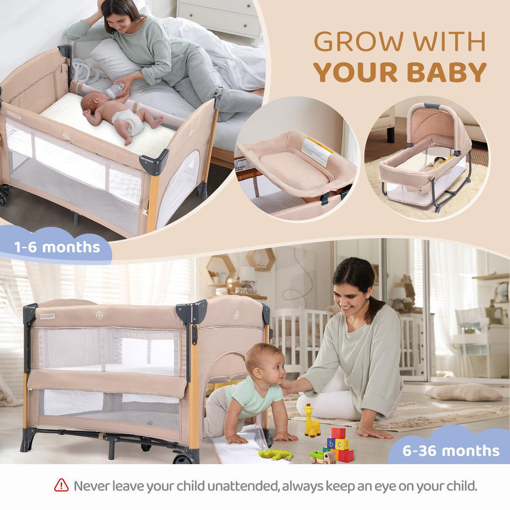 7 in 1 Bedside Bassinet with Changing Table, Storage Shelf, Mattress N7331