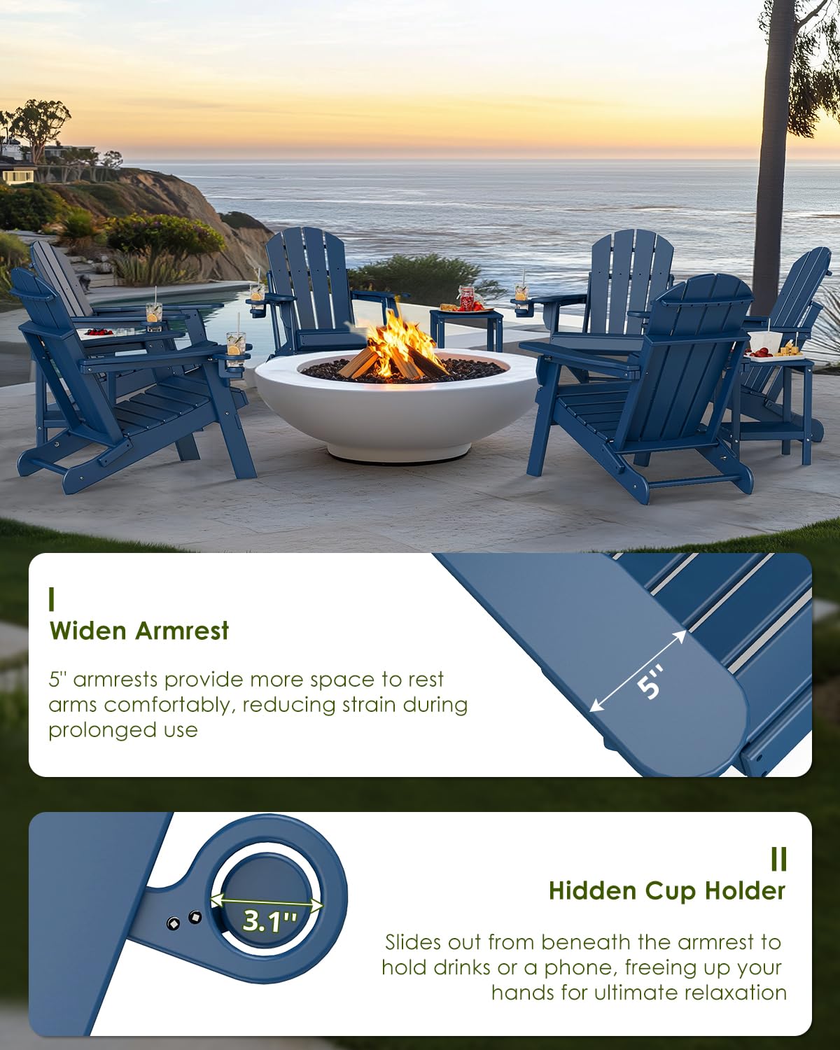 Folding Adirondack Chairs Set of 2 Blue J160492