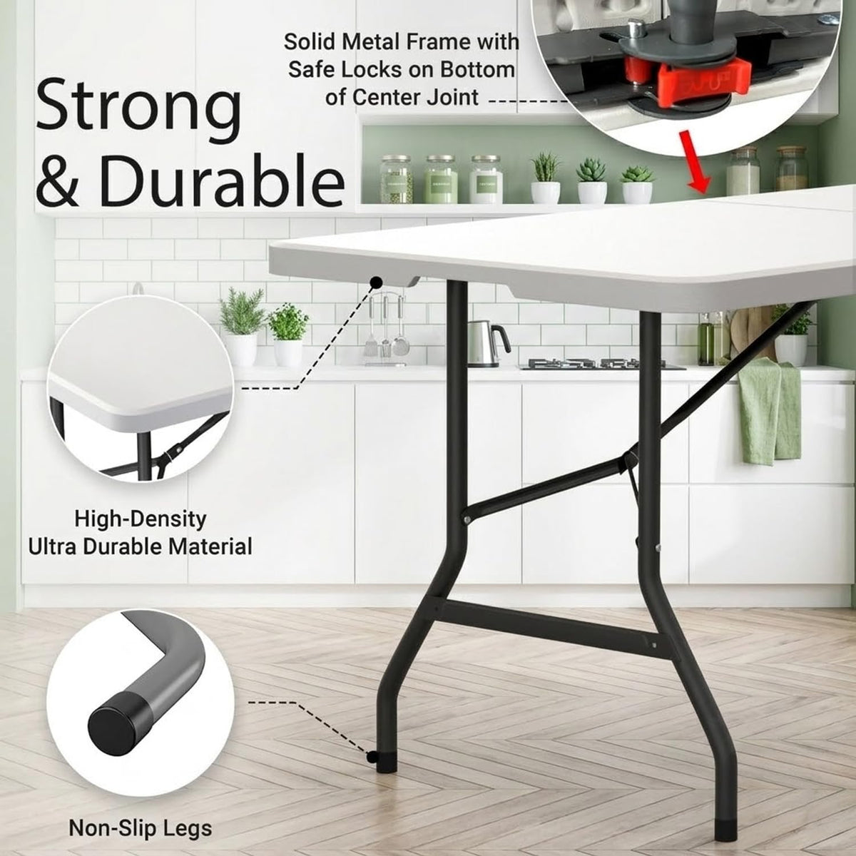6ft White Folding Table with Carrying Handle N203