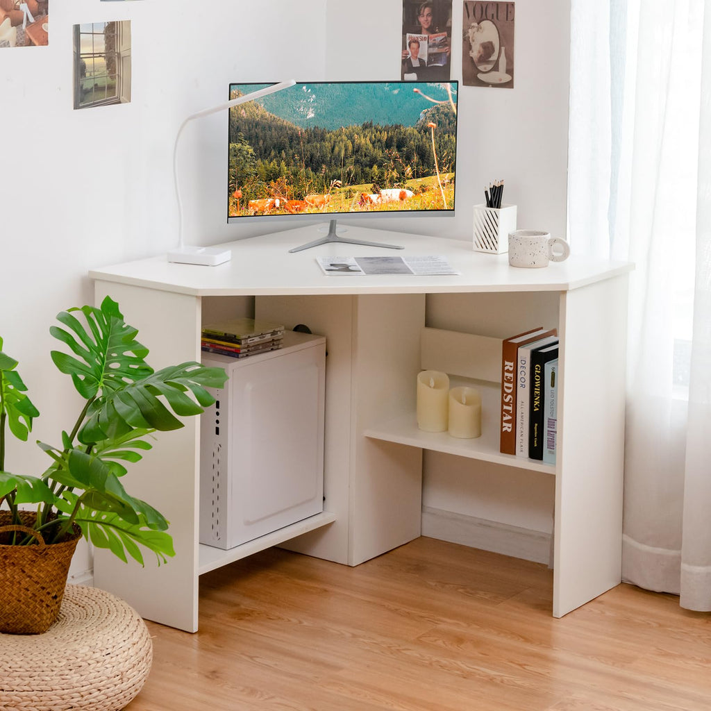 White Compact Corner Desk W10004