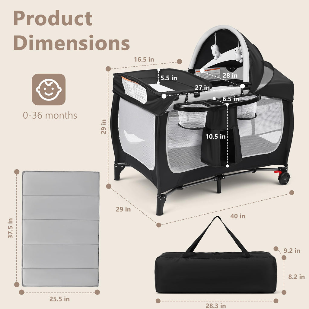 4 in 1 Portable Pack and Play Bassinet, Black S576