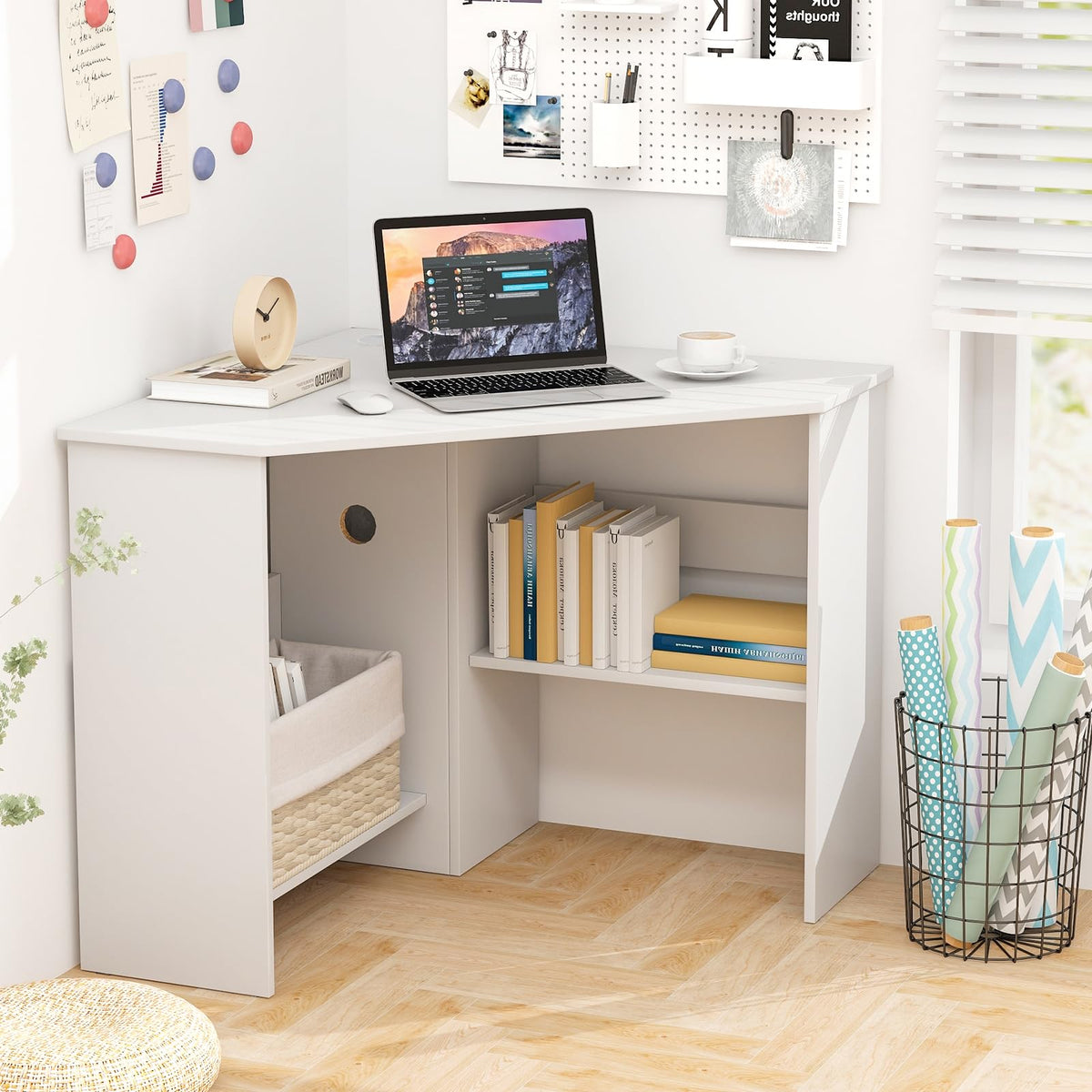 White Compact Corner Desk W10004