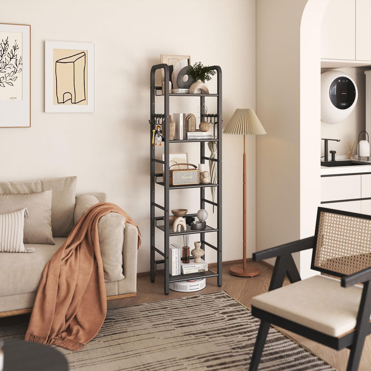 5 Tier Black Metal Bookshelf B835