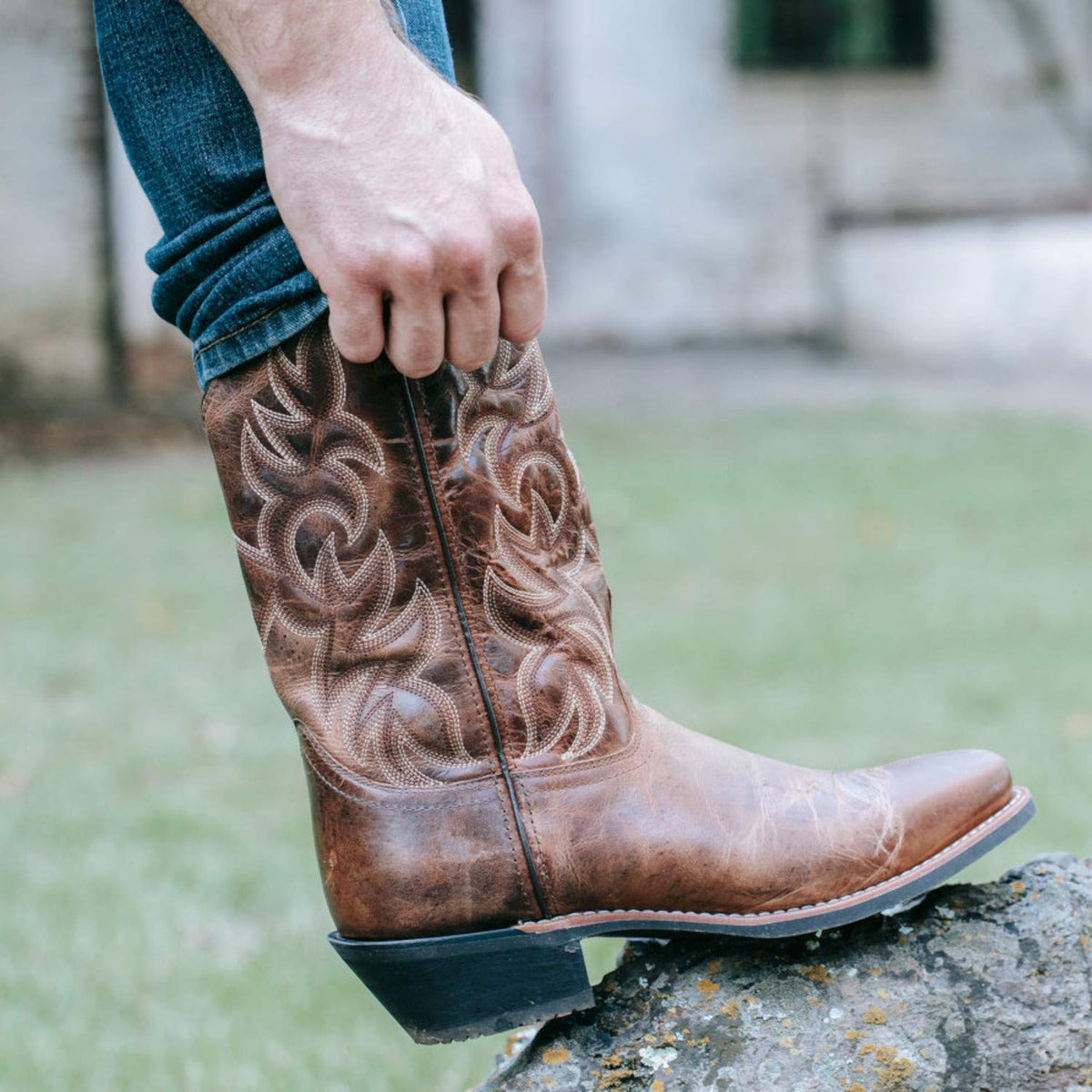 Brown Mid Calf Square Toe Pull On Boots G459918