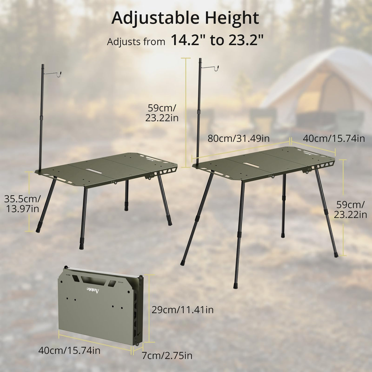 Adjustable Aluminum Folding Camping Table Y833117