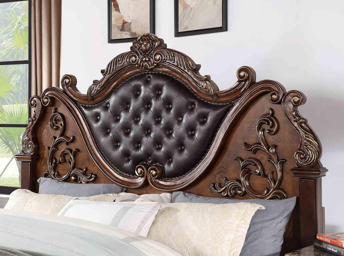 Brown Cherry California King Size Tufted Leatherette Bed F2270