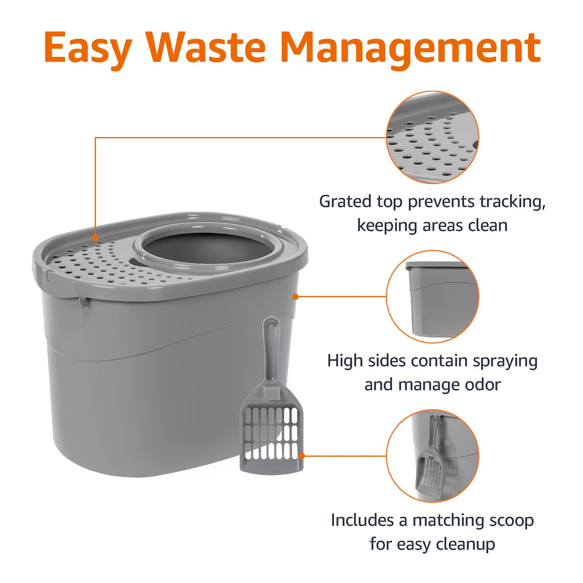 Large Top Entry Cat Litter Box with High Sides and Scoop J273