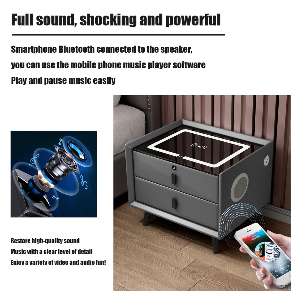 Pink 3 Drawer LED Nightstand with Wireless Charging M42071