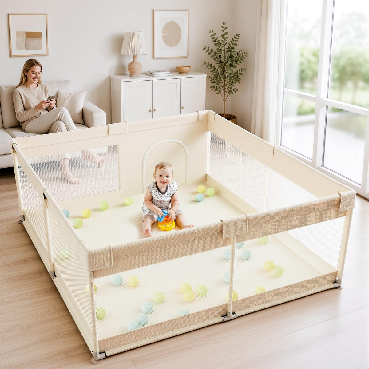 Beige Small Baby Playpen V5085
