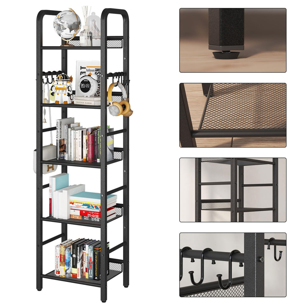 5 Tier Black Metal Bookshelf B835